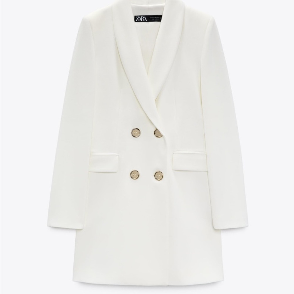 Zara White Double Breasted Blazer Dress | Size M